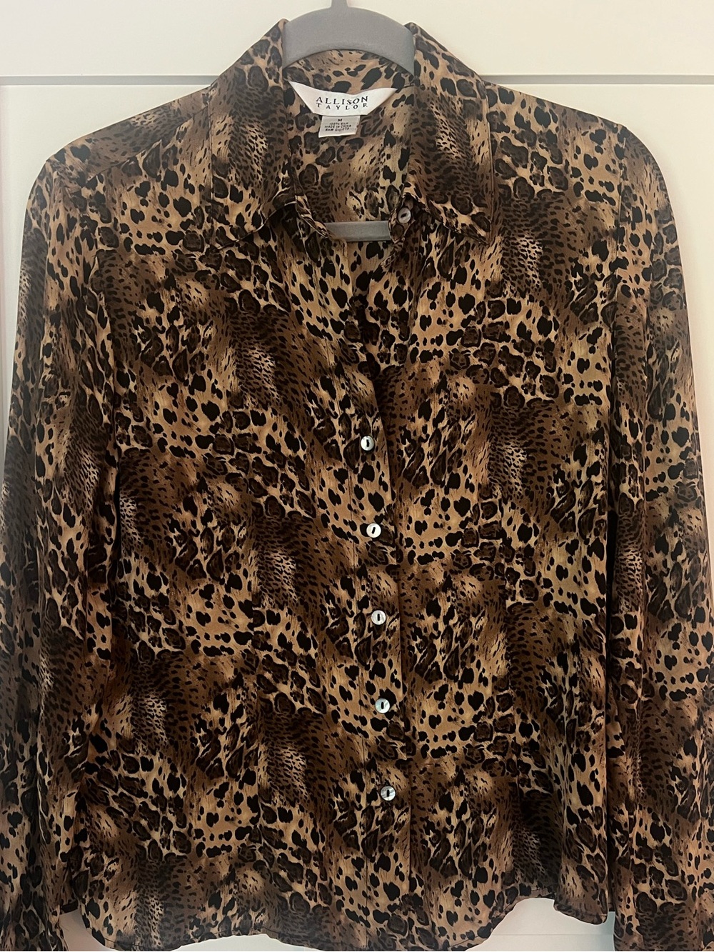 100% Silk Leopard Print Blouse Medium Vintage Y2K Mob Wife